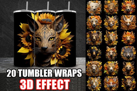 3D Autumn Flowers Papercut Tumbler Wrap Design Assets