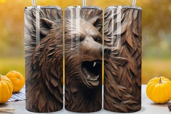 3D Bear Wood Carving Tumbler Wrap: A Unique Design Asset