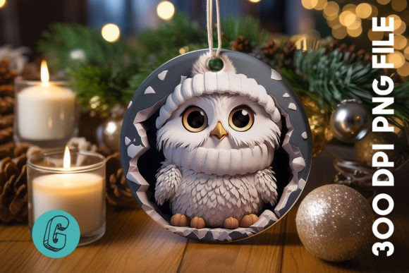 3D Cute Owl Break Through Ornament (05) for Creative Projects