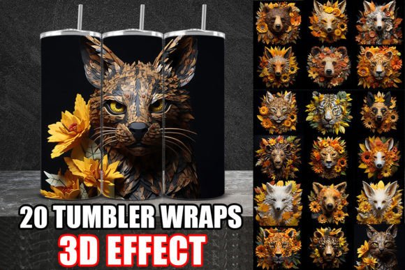 3D Fall Papercut Animals Tumbler Wrap for Creative Designs