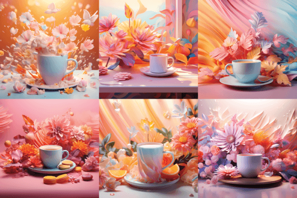 3D Floral Breakfast & Morning Coffee Digital Papers