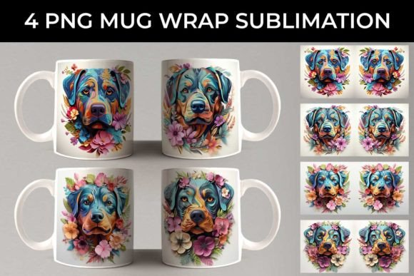 3D Floral Fantasy Rottweiler Mug PNG: A Creative Design Asset