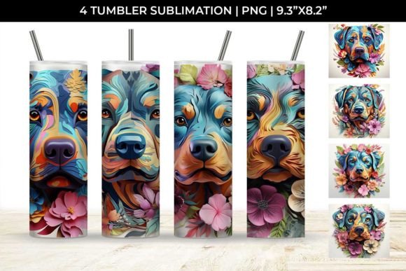 3D Floral Fantasy Rottweiler Tumbler PNG: Creative Sips