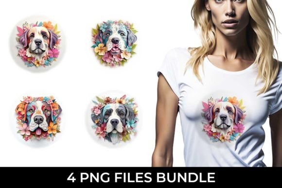 3D Floral Fantasy Saint Bernard PNG: A Pastel Wonderland