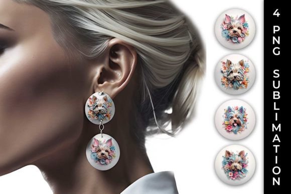3D Floral Yorkshire Terrier Earrings PNG: A Designer's Delight