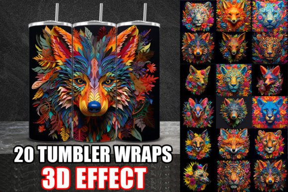 3D Papercut Wild Animals Tumbler Wrap Design