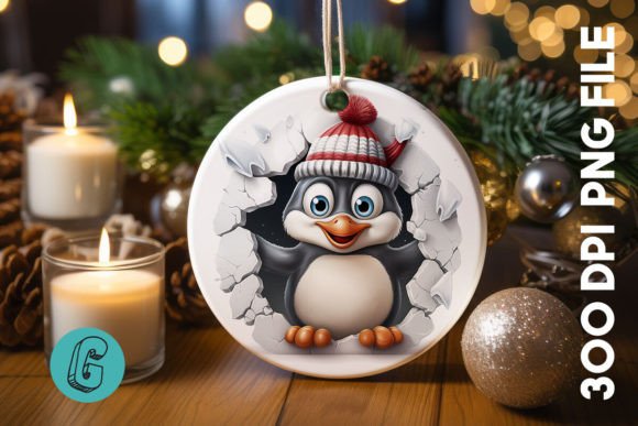 3D Penguin Break Through Ornament: A Charming Design Asset