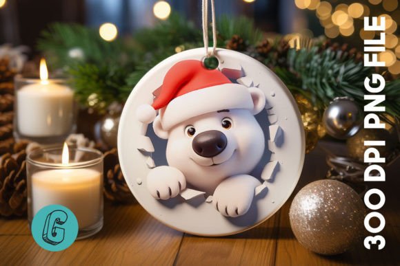 3D Polar Bear Break Through Ornament F: Creative Digital Asset