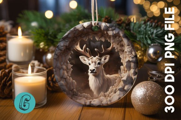 3D Reindeer Break Through Ornament (03) for Festive Creations