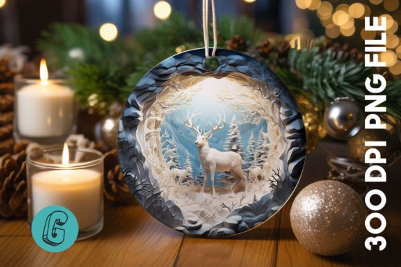 3D Reindeer Break Through Ornament (07): Festive Digital Art