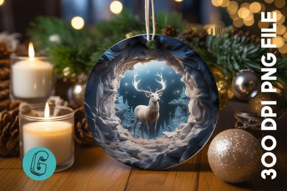3D Reindeer Break Through Ornament (08) Festive Design
