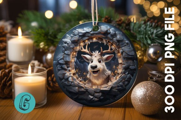 3D Reindeer Break Through Ornament: A Festive Design Asset