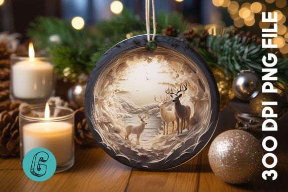 3D Reindeer Break Through Ornament: Festive Design Asset
