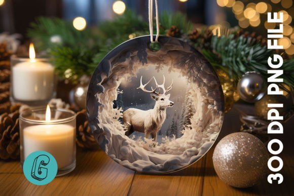 3D Reindeer Break Through Ornament: Festive Digital Art