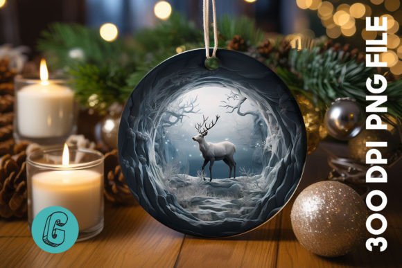 3D Reindeer Break Through Ornament: Festive Digital Art