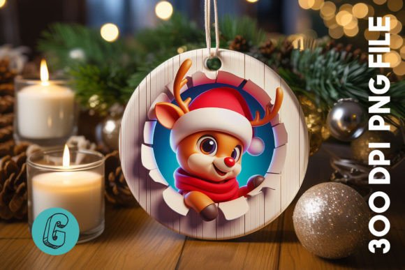 3D Reindeer Break Through Ornament Front: Creative Design Asset