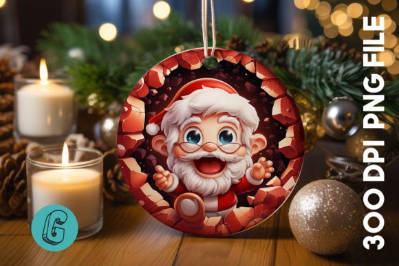 3D Santa Break Through Ornament: Festive Design Asset