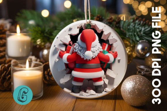3D Santa Break Through Ornament PNG B: Festive Design Asset