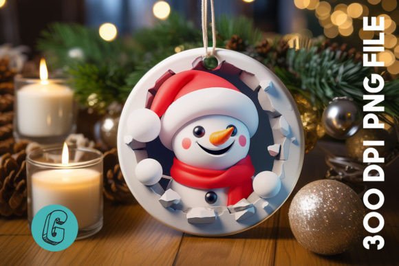 3D Snowman Break Through Ornament F: Creative Design Asset