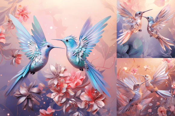 Beautiful 3D Pastel Floral Hummingbird Images