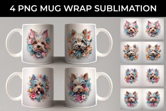Charming Sips: 3D Floral Fantasy Yorkshire Terrier Mug