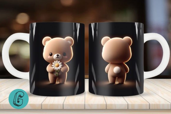 Cute Bear 2 Sided 3D Mug Wrap Set (06): Creative Design Asset