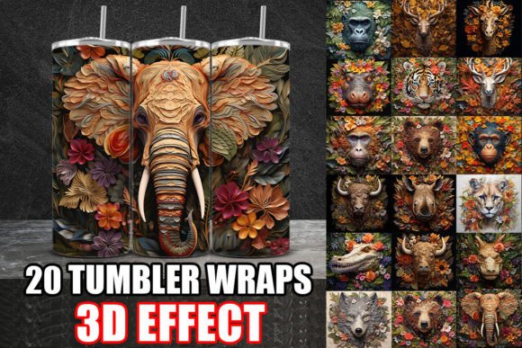 Stunning 3D Floral & Wild Animal Tumbler Wrap Design